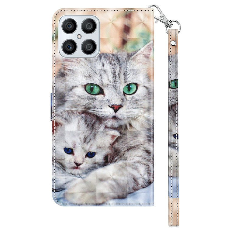 For Honor X8 4G 4G PU Leather 3D Pattern Printing Anti-drop Case Magnetic Clasp Phone Stand Wallet Cover with Strap - Two Cats