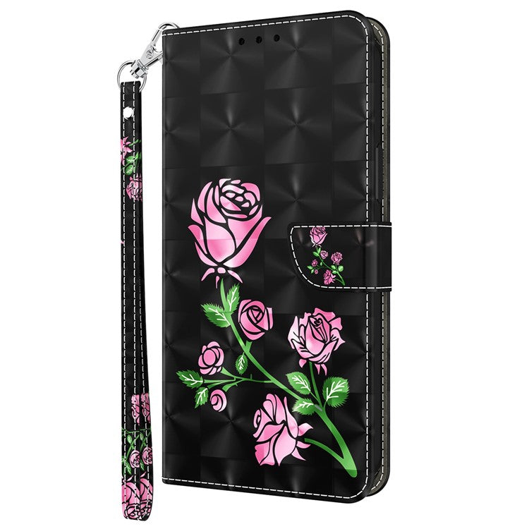 For Honor X8 4G 4G PU Leather 3D Pattern Printing Anti-drop Case Magnetic Clasp Phone Stand Wallet Cover with Strap - Rose Flower