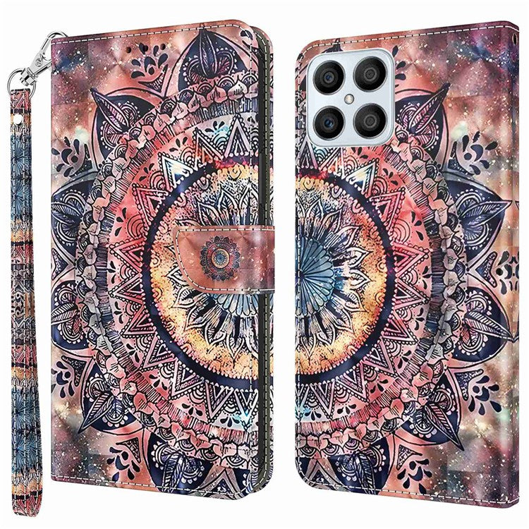 For Honor X8 4G 4G PU Leather 3D Pattern Printing Anti-drop Case Magnetic Clasp Phone Stand Wallet Cover with Strap - Color Mandala