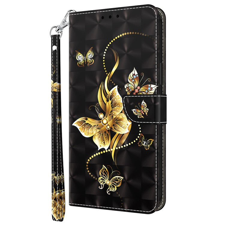For Honor X8 4G 4G PU Leather 3D Pattern Printing Anti-drop Case Magnetic Clasp Phone Stand Wallet Cover with Strap - Golden Butterfly
