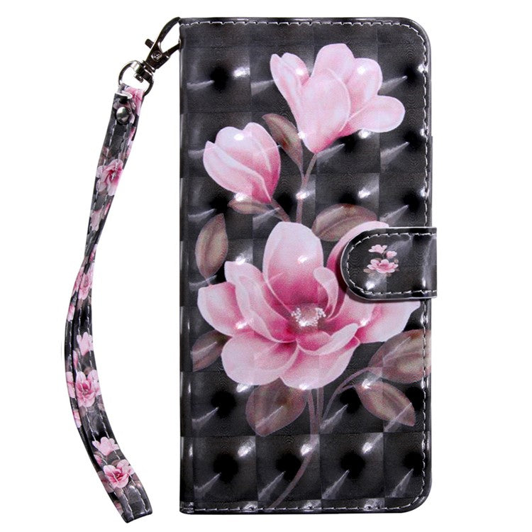 For Honor X8 4G 4G PU Leather 3D Pattern Printing Anti-drop Case Magnetic Clasp Phone Stand Wallet Cover with Strap - Pink Flower