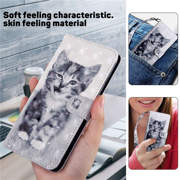 For Honor X8 4G 4G PU Leather 3D Pattern Printing Anti-drop Case Magnetic Clasp Phone Stand Wallet Cover with Strap - Cat