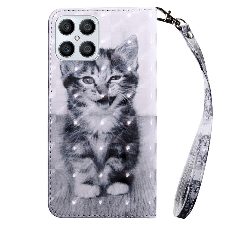 For Honor X8 4G 4G PU Leather 3D Pattern Printing Anti-drop Case Magnetic Clasp Phone Stand Wallet Cover with Strap - Cat