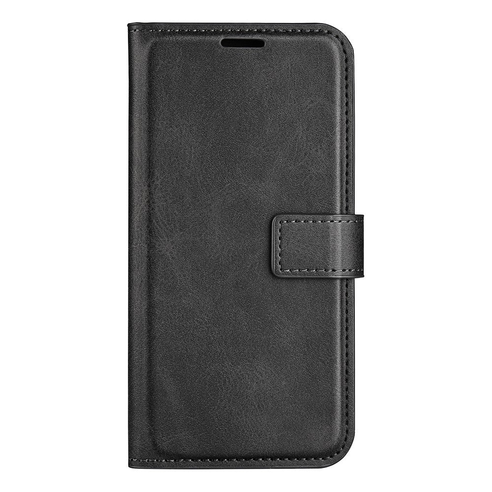 For iPhone 17 Pro Max Stand Case Anti-Scratch Calf Texture Leather Phone Cover - Black