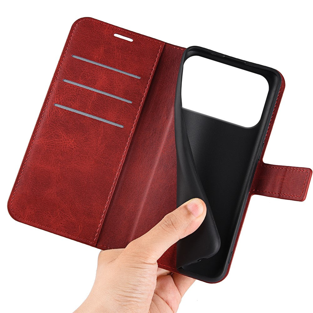 For iPhone 17 Pro Max Stand Case Anti-Scratch Calf Texture Leather Phone Cover - Red