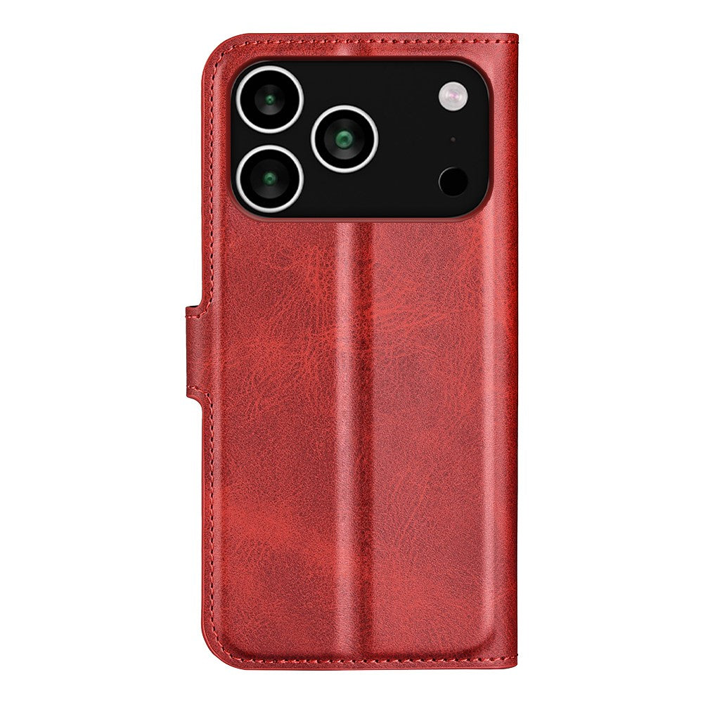 For iPhone 17 Pro Max Stand Case Anti-Scratch Calf Texture Leather Phone Cover - Red