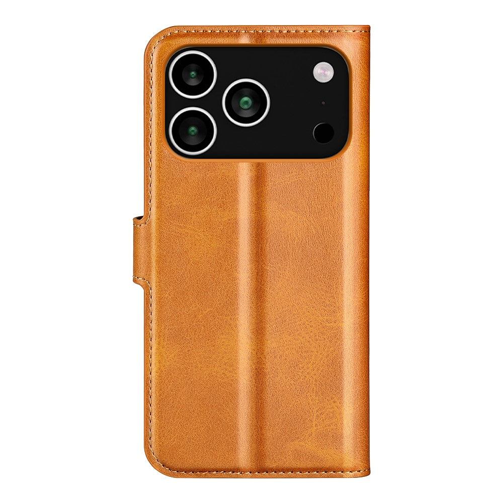 For iPhone 17 Pro Max Stand Case Anti-Scratch Calf Texture Leather Phone Cover - Yellow