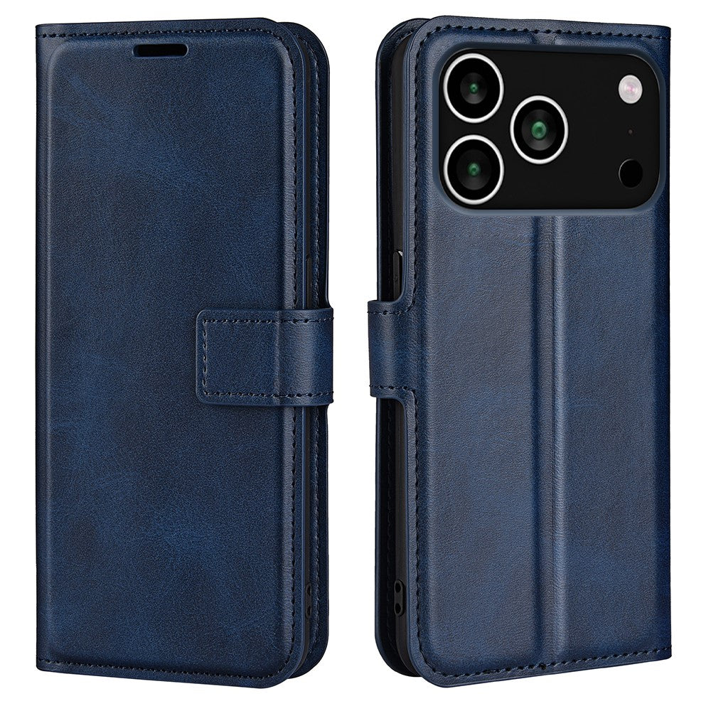 For iPhone 17 Pro Max Stand Case Anti-Scratch Calf Texture Leather Phone Cover - Blue