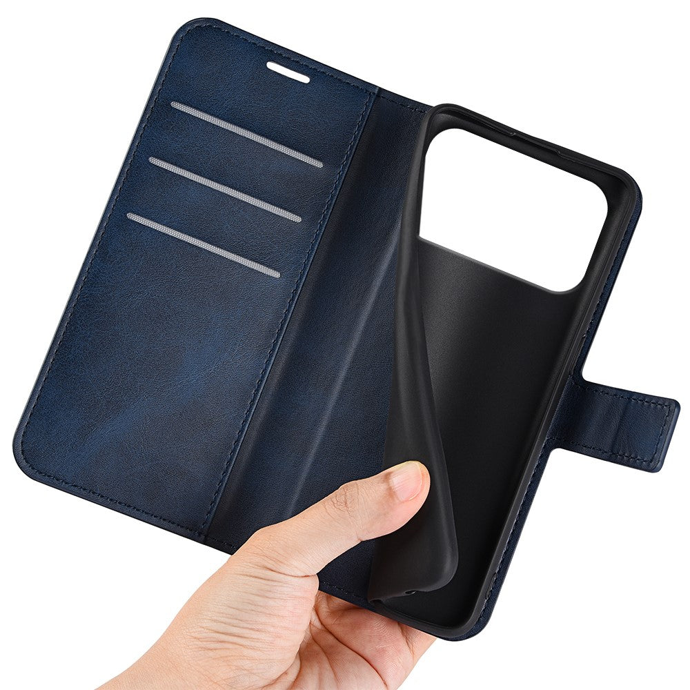 For iPhone 17 Pro Max Stand Case Anti-Scratch Calf Texture Leather Phone Cover - Blue