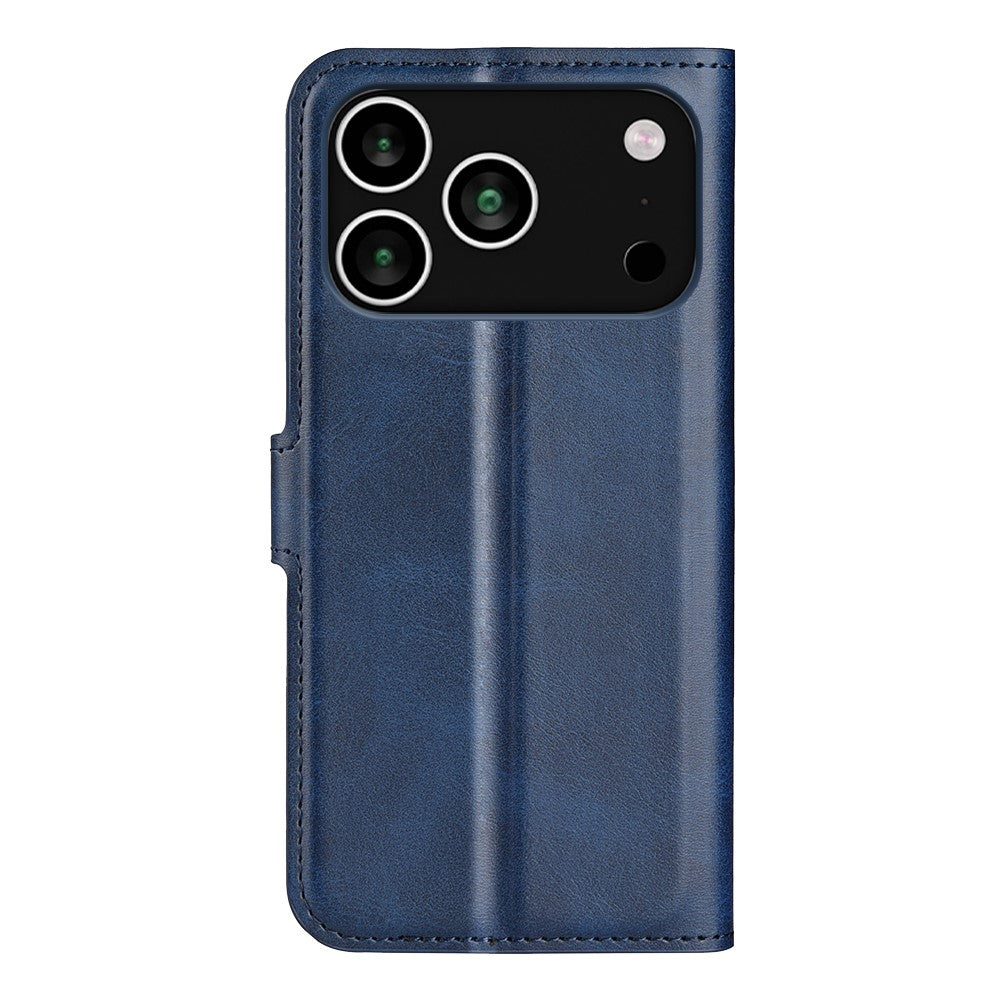 For iPhone 17 Pro Max Stand Case Anti-Scratch Calf Texture Leather Phone Cover - Blue