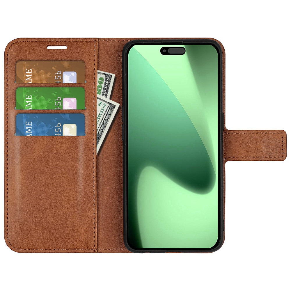 For iPhone 17 Pro Max Stand Case Anti-Scratch Calf Texture Leather Phone Cover - Light Brown