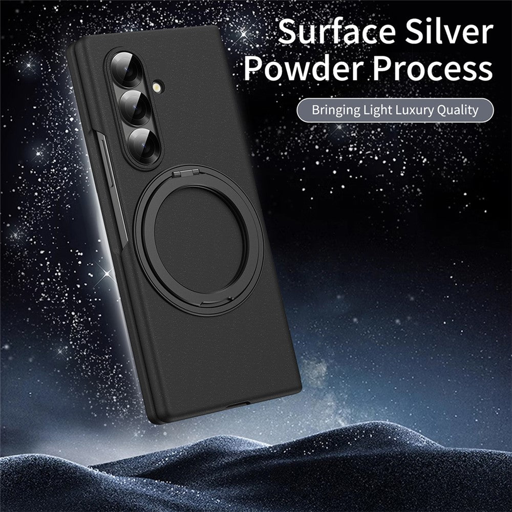 For Samsung Galaxy Z Fold7 5G Magnetic Case Ring Kickstand Hard PC Cover with Tempered Glass Screen Film - Black