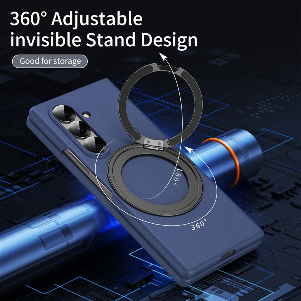 For Samsung Galaxy Z Fold7 5G Magnetic Case Ring Kickstand Hard PC Cover with Tempered Glass Screen Film - Sapphire