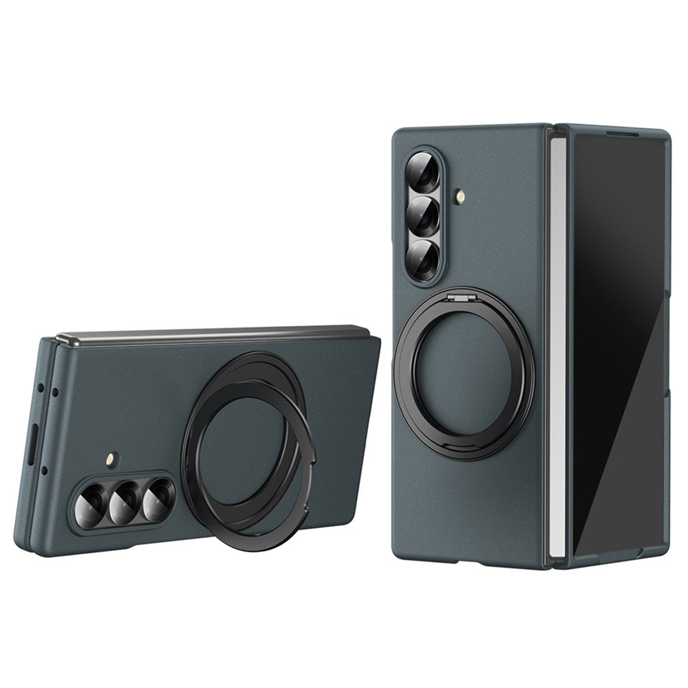 For Samsung Galaxy Z Fold7 5G Magnetic Case Ring Kickstand Hard PC Cover with Tempered Glass Screen Film - Green