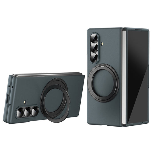 For Samsung Galaxy Z Fold7 5G Magnetic Case Ring Kickstand Hard PC Cover with Tempered Glass Screen Film - Green