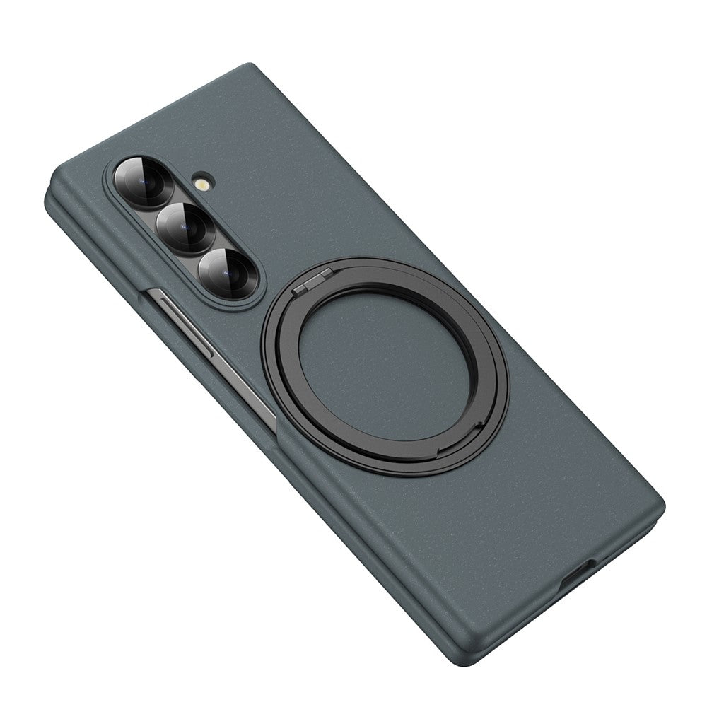 For Samsung Galaxy Z Fold7 5G Magnetic Case Ring Kickstand Hard PC Cover with Tempered Glass Screen Film - Green