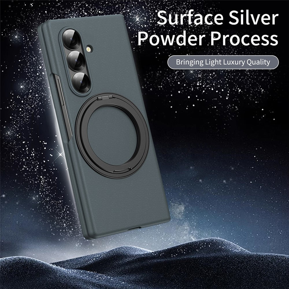 For Samsung Galaxy Z Fold7 5G Magnetic Case Ring Kickstand Hard PC Cover with Tempered Glass Screen Film - Green