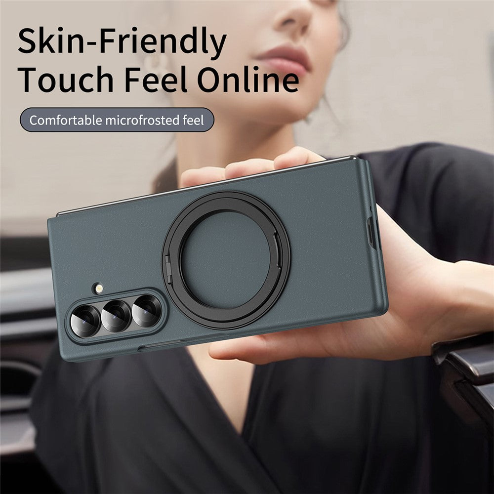 For Samsung Galaxy Z Fold7 5G Magnetic Case Ring Kickstand Hard PC Cover with Tempered Glass Screen Film - Green