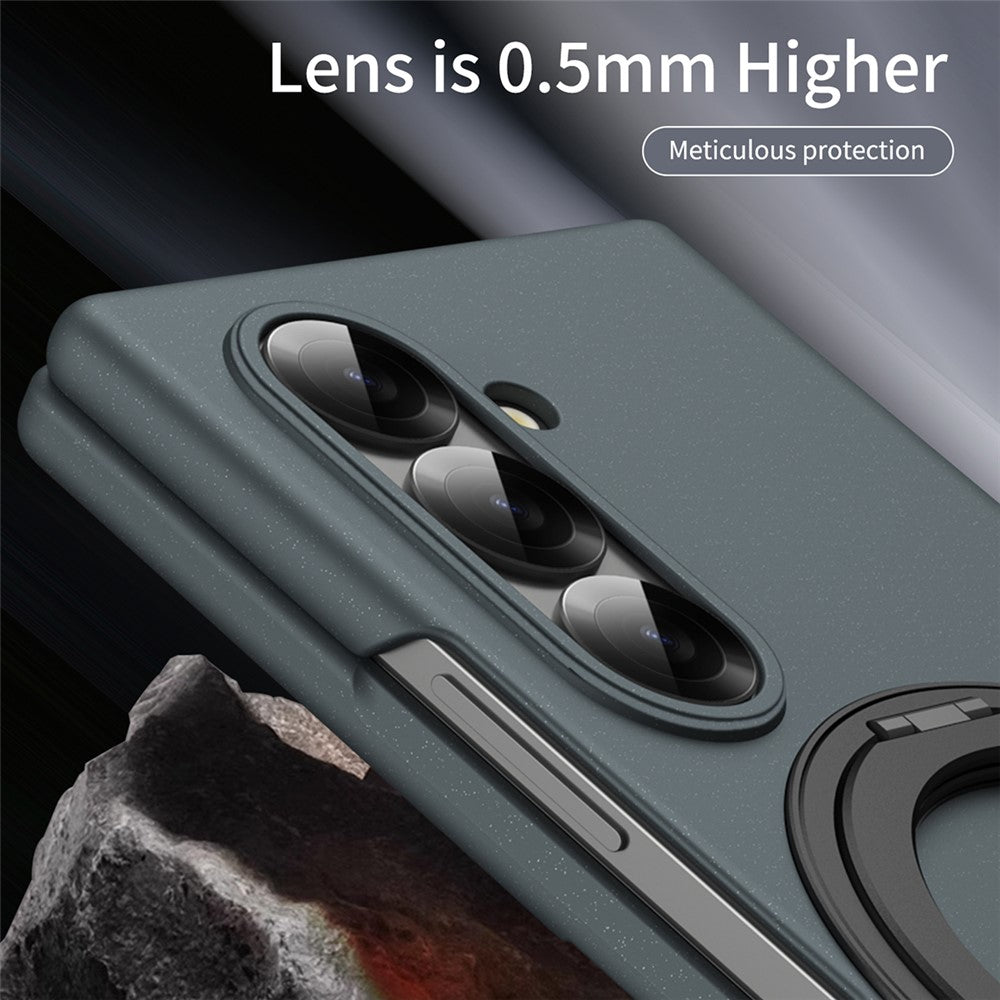 For Samsung Galaxy Z Fold7 5G Magnetic Case Ring Kickstand Hard PC Cover with Tempered Glass Screen Film - Green