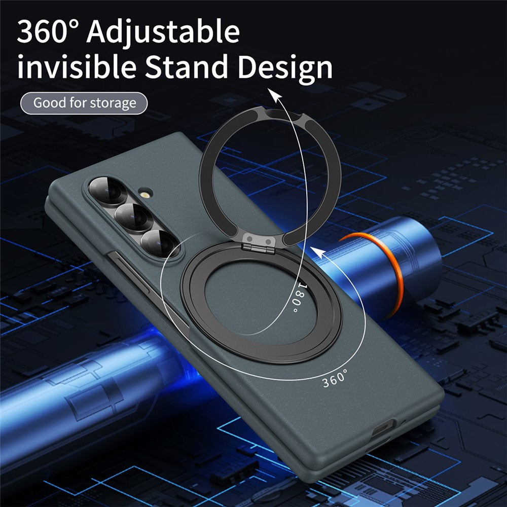 For Samsung Galaxy Z Fold7 5G Magnetic Case Ring Kickstand Hard PC Cover with Tempered Glass Screen Film - Green