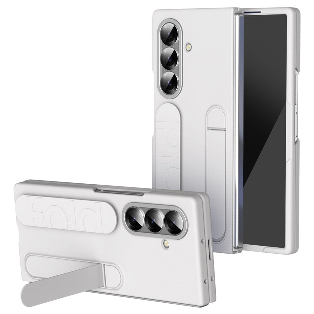For Samsung Galaxy Z Fold7 5G Phone Case Kickstand Wristband PC Silicone Mobile Cover - White