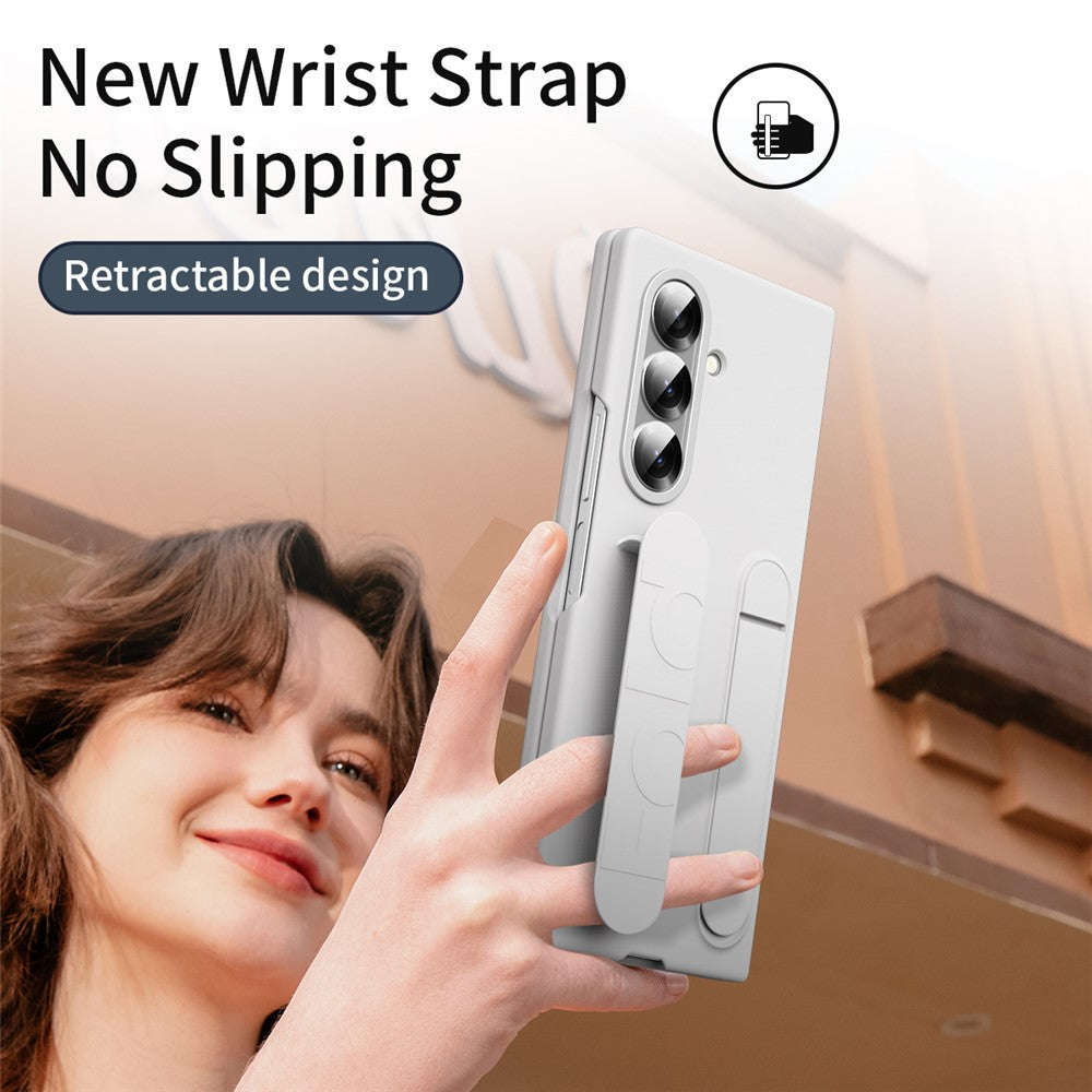 For Samsung Galaxy Z Fold7 5G Phone Case Kickstand Wristband PC Silicone Mobile Cover - White
