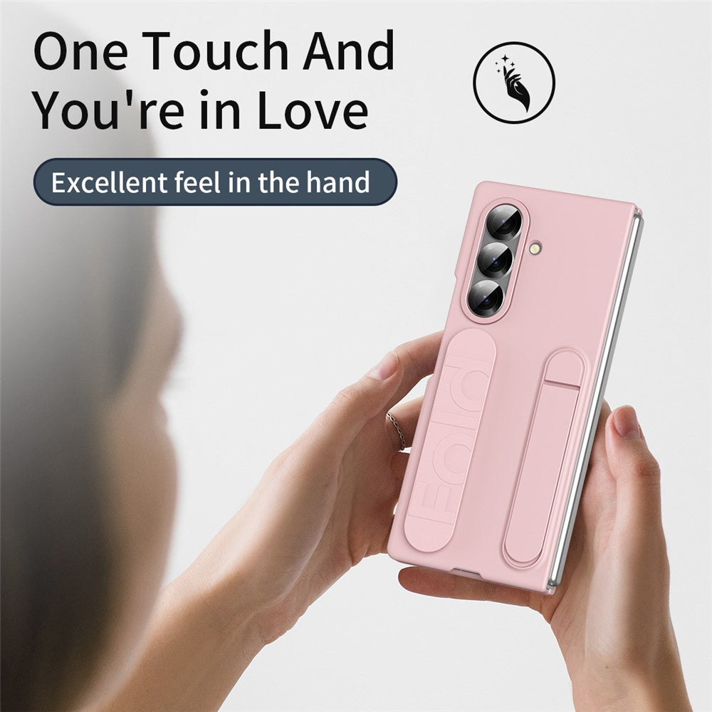For Samsung Galaxy Z Fold7 5G Phone Case Kickstand Wristband PC Silicone Mobile Cover - Pink