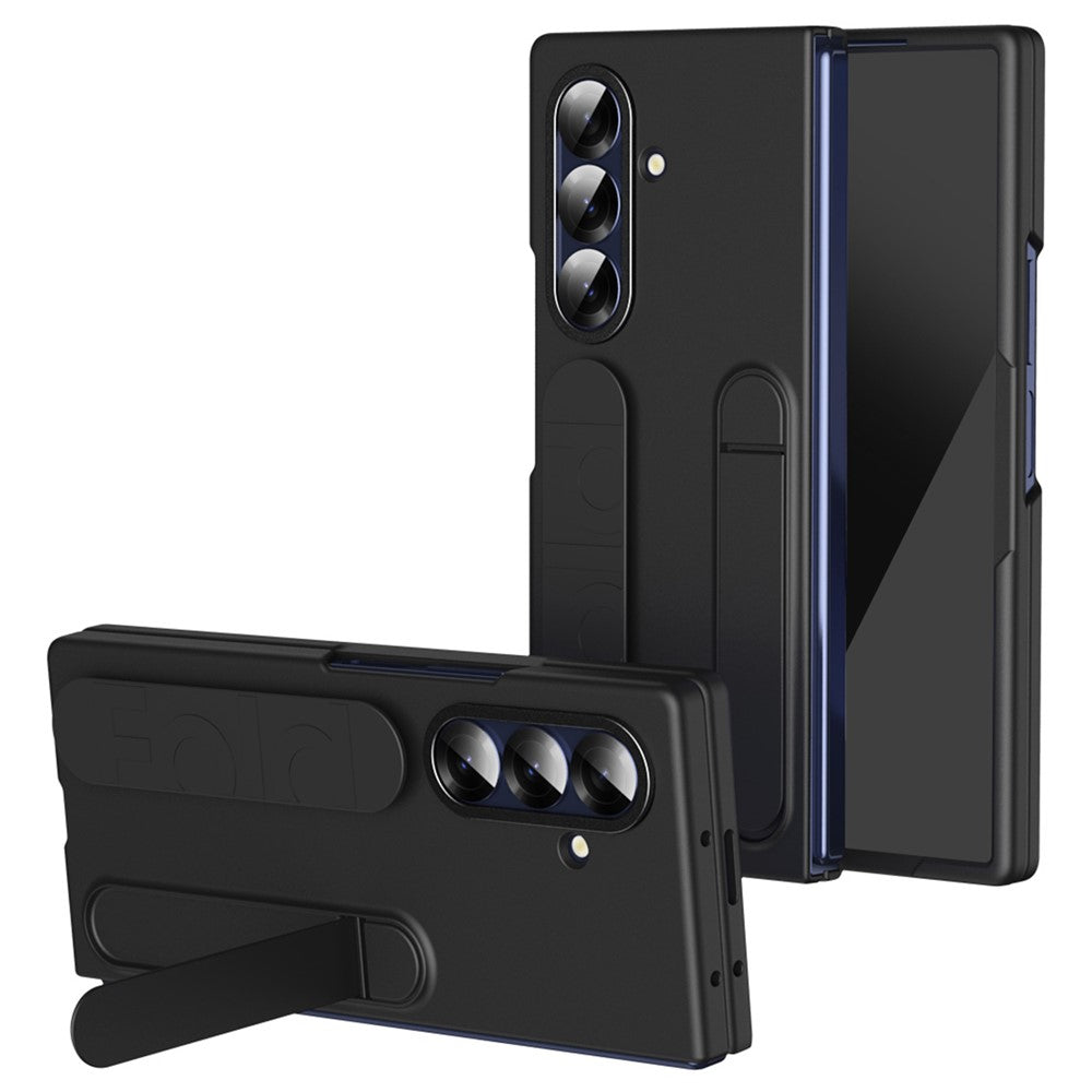 For Samsung Galaxy Z Fold7 5G Phone Case Kickstand Wristband PC Silicone Mobile Cover - Black