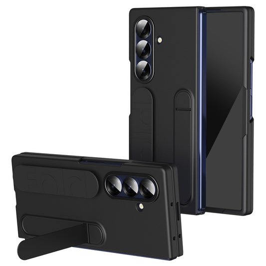 For Samsung Galaxy Z Fold7 5G Phone Case Kickstand Wristband PC Silicone Mobile Cover - Black