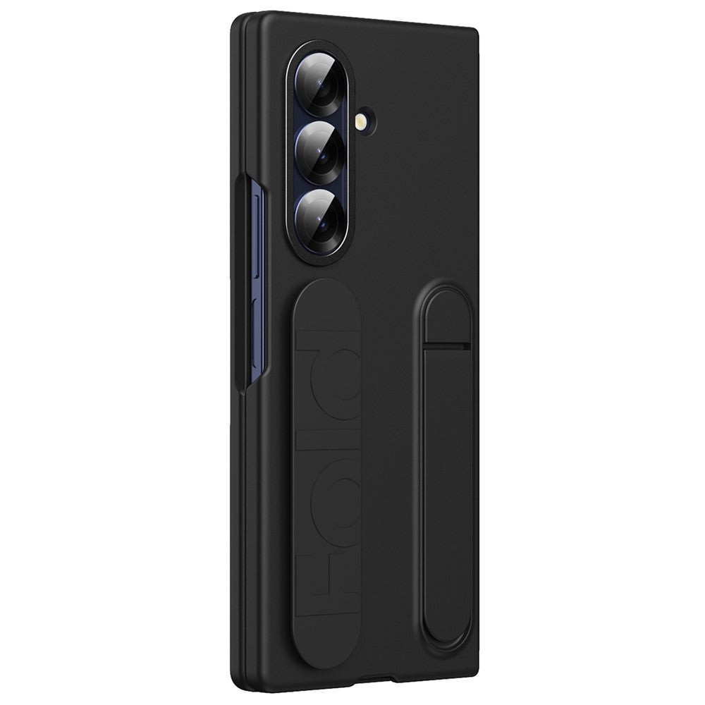 For Samsung Galaxy Z Fold7 5G Phone Case Kickstand Wristband PC Silicone Mobile Cover - Black