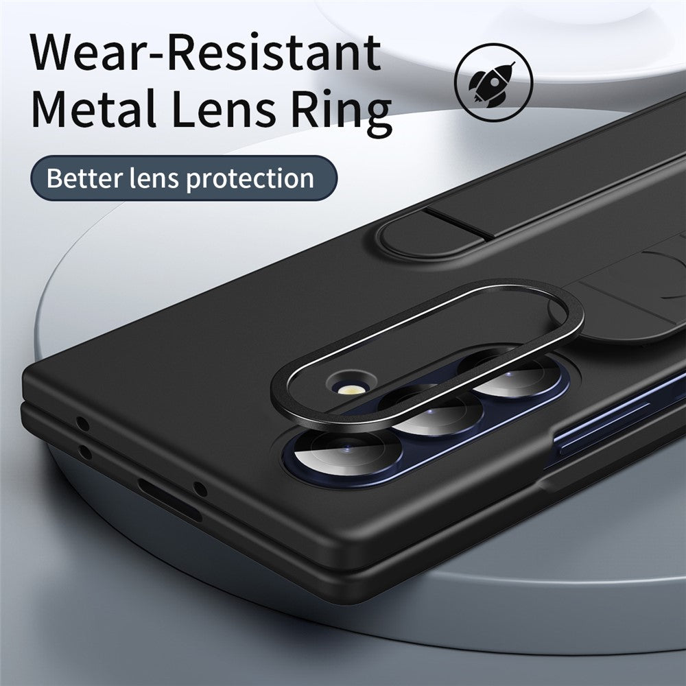For Samsung Galaxy Z Fold7 5G Phone Case Kickstand Wristband PC Silicone Mobile Cover - Black