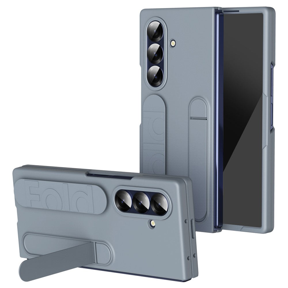For Samsung Galaxy Z Fold7 5G Phone Case Kickstand Wristband PC Silicone Mobile Cover - Grey
