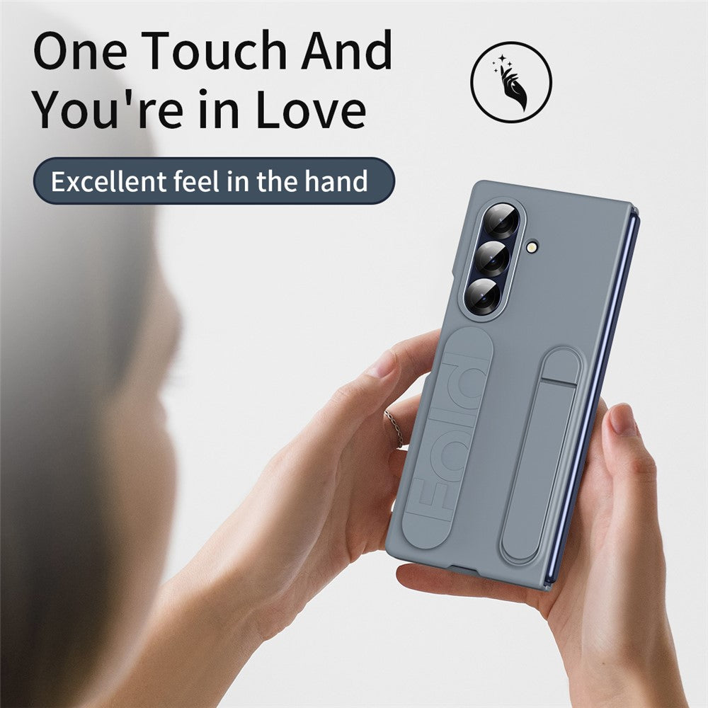 For Samsung Galaxy Z Fold7 5G Phone Case Kickstand Wristband PC Silicone Mobile Cover - Grey