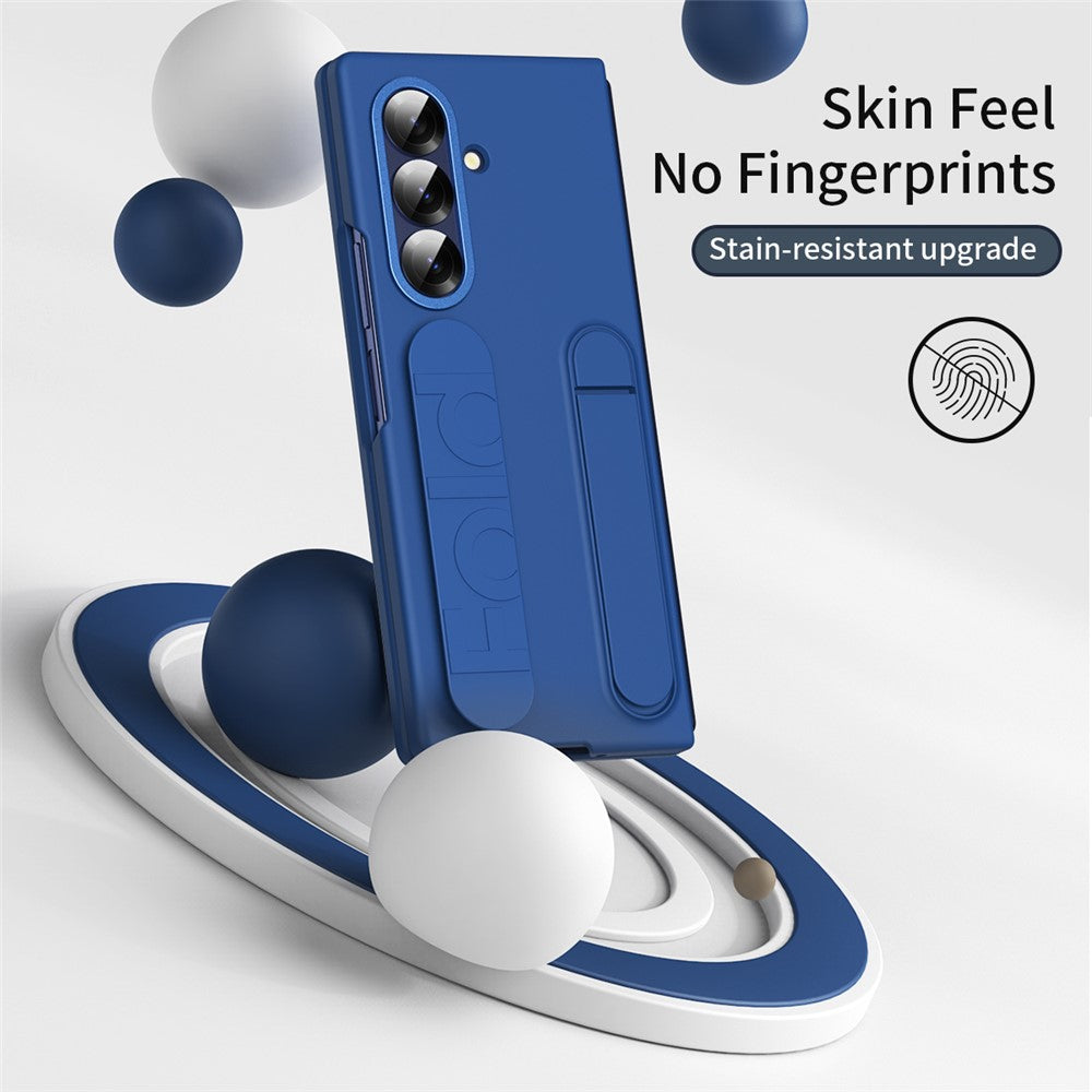 For Samsung Galaxy Z Fold7 5G Phone Case Kickstand Wristband PC Silicone Mobile Cover - Blue
