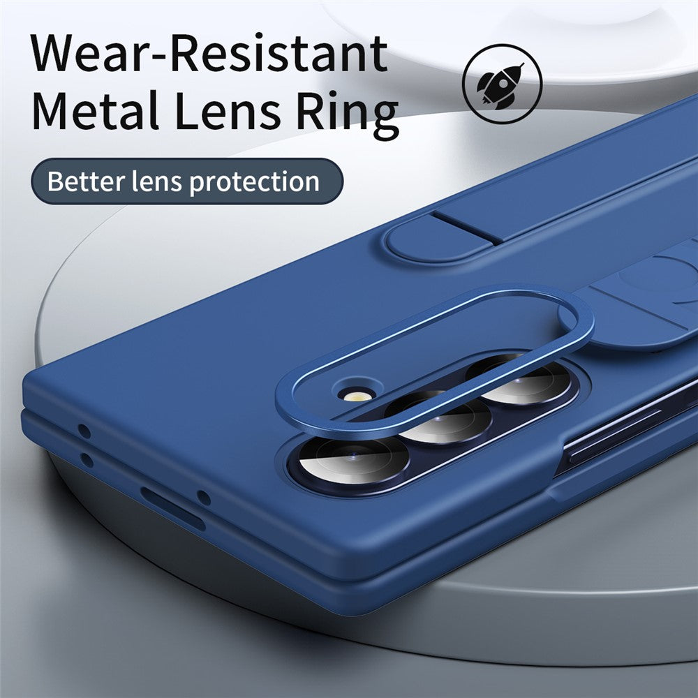 For Samsung Galaxy Z Fold7 5G Phone Case Kickstand Wristband PC Silicone Mobile Cover - Blue