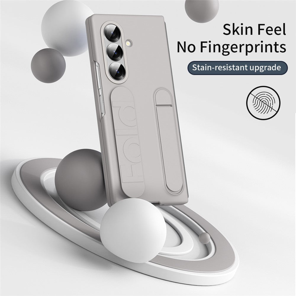 For Samsung Galaxy Z Fold7 5G Phone Case Kickstand Wristband PC Silicone Mobile Cover - Titanium Grey