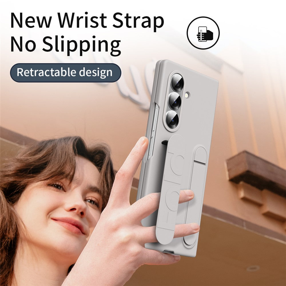 For Samsung Galaxy Z Fold7 5G Phone Case Kickstand Wristband PC Silicone Mobile Cover - Titanium Grey