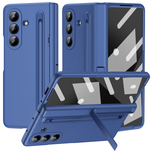 For Samsung Galaxy Z Fold7 5G Case Kickstand PC Phone Back Cover with Stylus and Tempered Glass Film - Sapphire