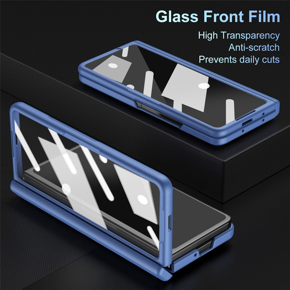 For Samsung Galaxy Z Fold7 5G Case Kickstand PC Phone Back Cover with Stylus and Tempered Glass Film - Sapphire