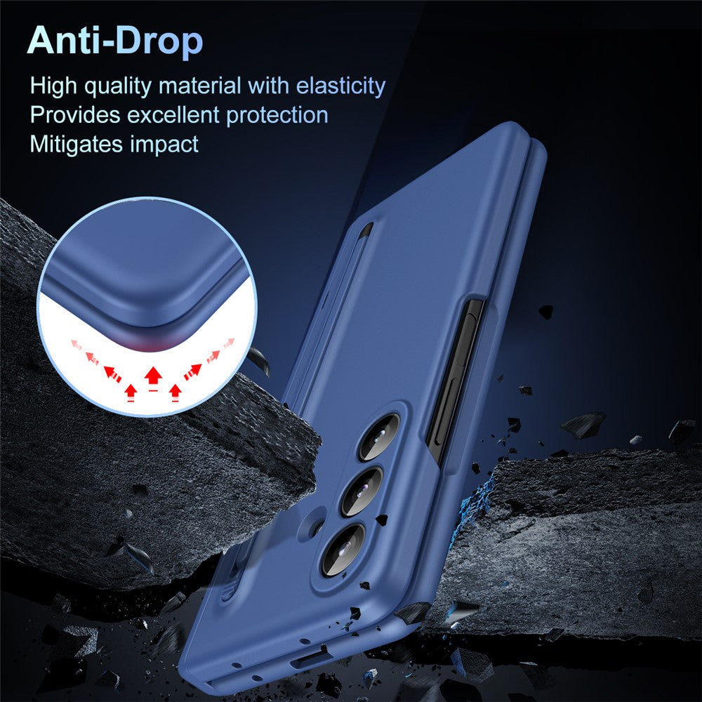 For Samsung Galaxy Z Fold7 5G Case Kickstand PC Phone Back Cover with Stylus and Tempered Glass Film - Sapphire