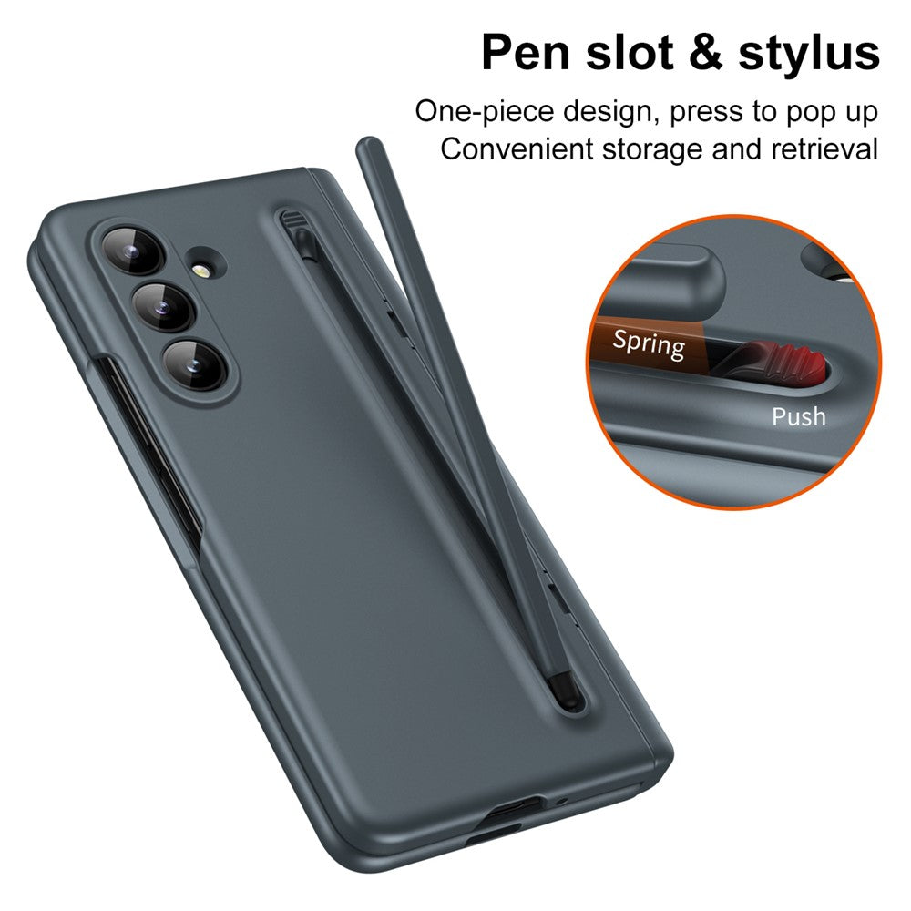 For Samsung Galaxy Z Fold7 5G Case Kickstand PC Phone Back Cover with Stylus and Tempered Glass Film - Grey Green