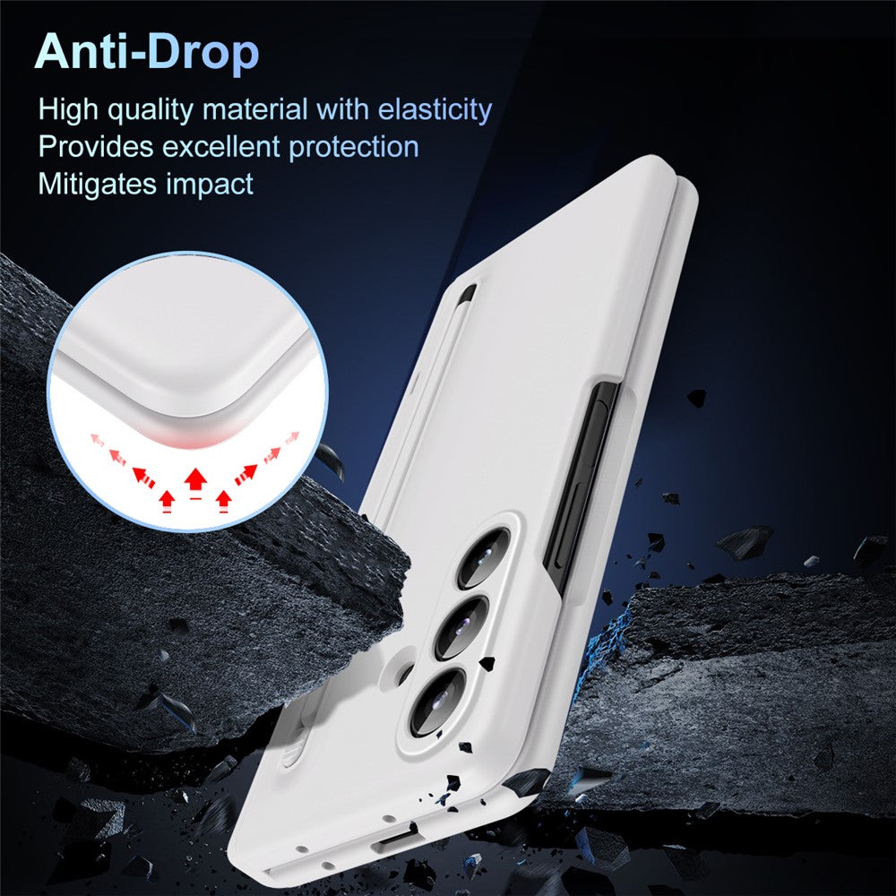 For Samsung Galaxy Z Fold7 5G Case Kickstand PC Phone Back Cover with Stylus and Tempered Glass Film - White