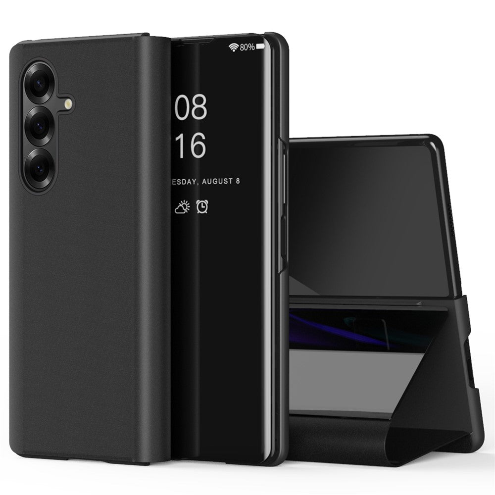 For Samsung Galaxy Z Fold7 5G Case View Window PU Leather + PC Electroplating Phone Cover - Black