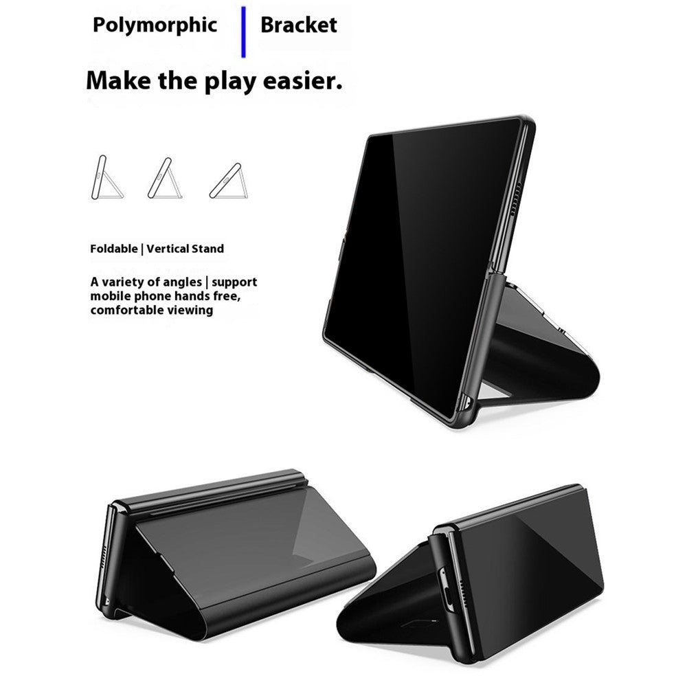 For Samsung Galaxy Z Fold7 5G Case View Window PU Leather + PC Electroplating Phone Cover - Black