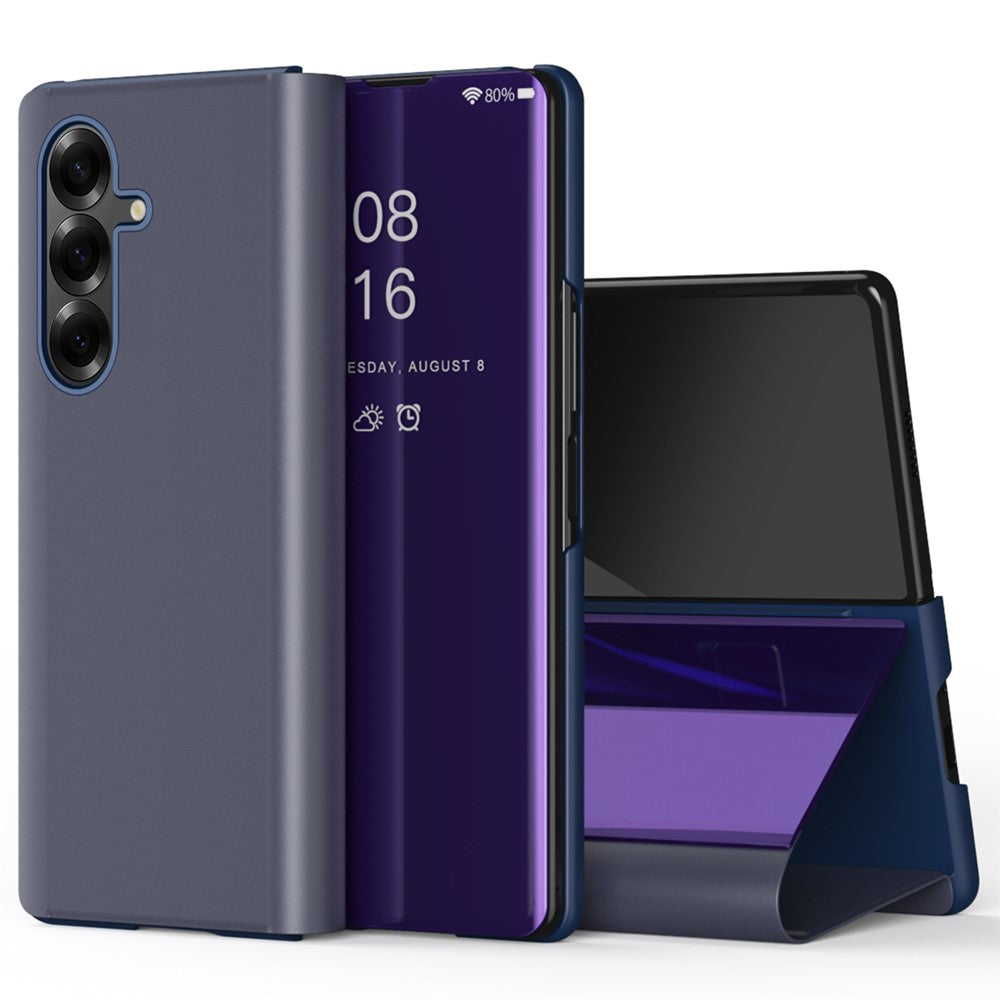 For Samsung Galaxy Z Fold7 5G Case View Window PU Leather + PC Electroplating Phone Cover - Purple