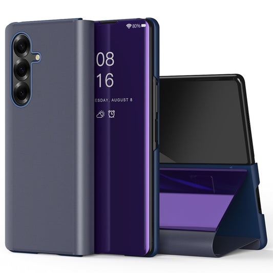 For Samsung Galaxy Z Fold7 5G Case View Window PU Leather + PC Electroplating Phone Cover - Purple
