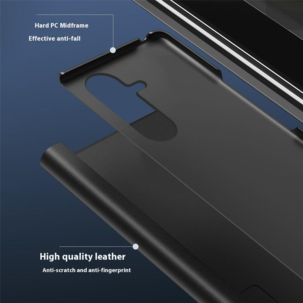 For Samsung Galaxy Z Fold7 5G Case View Window PU Leather + PC Electroplating Phone Cover - Silver