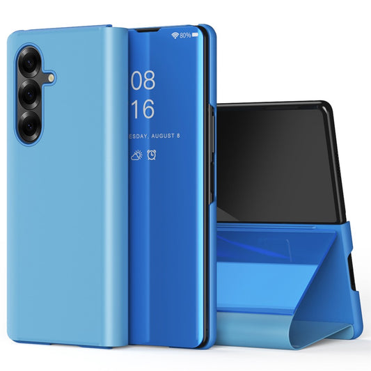 For Samsung Galaxy Z Fold7 5G Case View Window PU Leather + PC Electroplating Phone Cover - Blue