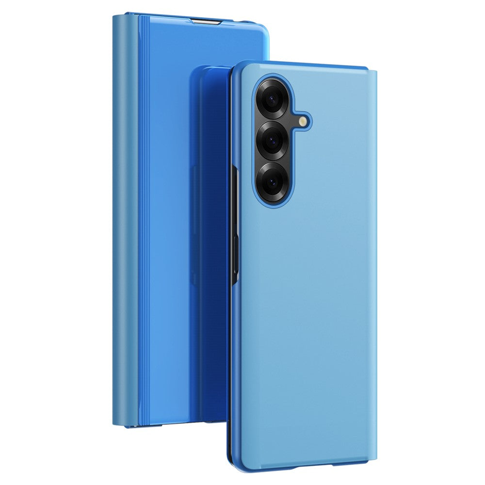 For Samsung Galaxy Z Fold7 5G Case View Window PU Leather + PC Electroplating Phone Cover - Blue
