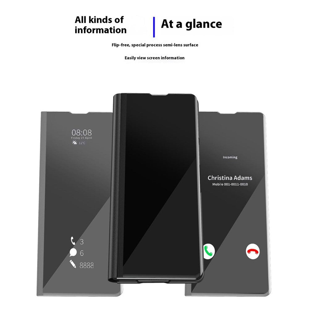 For Samsung Galaxy Z Fold7 5G Case View Window PU Leather + PC Electroplating Phone Cover - Gold